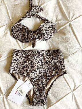 Zimmermann Black and Cream Cherry Floral High-Waist Bikini Set